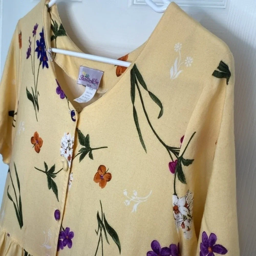 Y2K Vintage‎ BOBBIE MCGEE Women's 90s Floral Yellow Maxi Dress Cottage Core SZ M